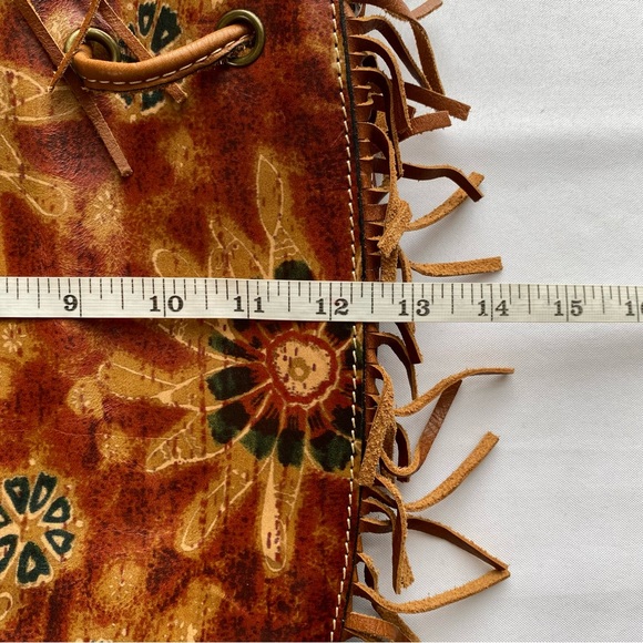 NWOT Patricia Nash Brown Floral Fringe 70s Revival Boho Leather Bucket Purse - Picture 14 of 15